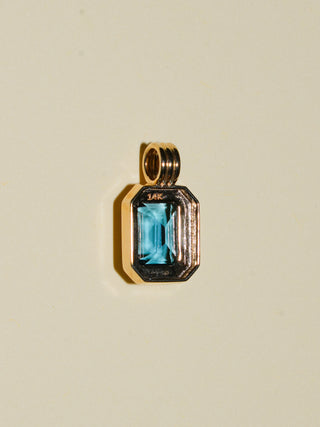 Royalty London Blue Topaz Triple Emerald Cut Charm in Yellow 14k Gold