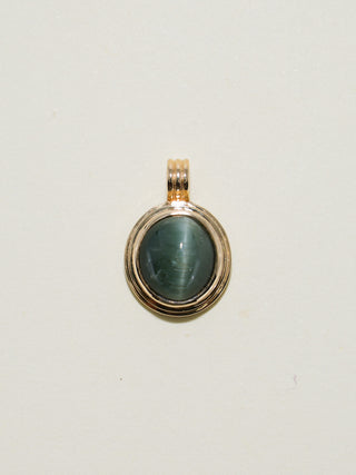 Whiskers Catseye Triple Oval Cabochon Charm in Yellow 14k Gold
