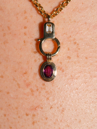 Raspberry Fiz Rhodolite Triple Oval Cut Charm in Yellow 14k Gold