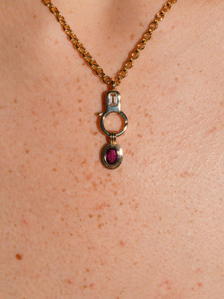Raspberry Fiz Rhodolite Triple Oval Cut Charm in Yellow 14k Gold