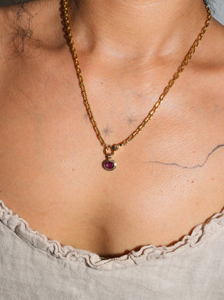 Ponky Rhodolite Triple East to West Oval Cut Charm in Yellow 14k Gold