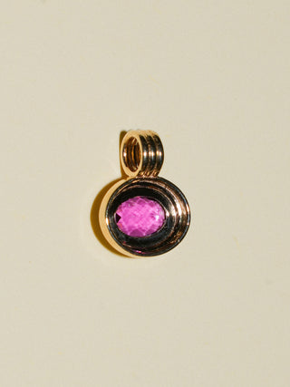 Fuzzy Plum Rhodolite Triple East to West Oval Cut Charm in Yellow 14k Gold