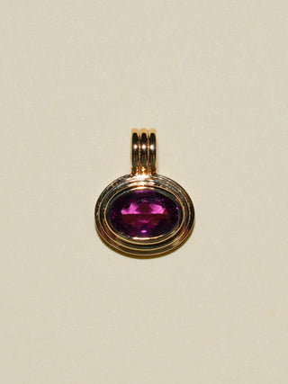 Fuzzy Plum Rhodolite Triple East to West Oval Cut Charm in Yellow 14k Gold