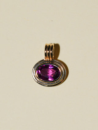 Fuzzy Plum Rhodolite Triple East to West Oval Cut Charm in Yellow 14k Gold