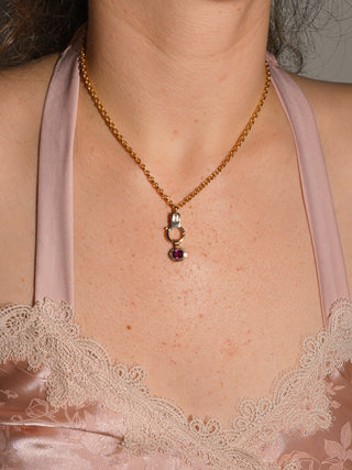 Fuzzy Plum Rhodolite Triple East to West Oval Cut Charm in Yellow 14k Gold