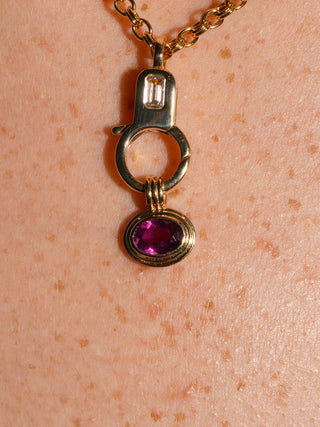 Fuzzy Plum Rhodolite Triple East to West Oval Cut Charm in Yellow 14k Gold