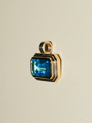 On The Horizon Sky Blue Topaz Triple East to West Emerald Cut Charm in Yellow 14k Gold