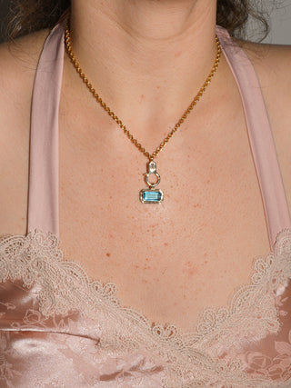 On The Horizon Sky Blue Topaz Triple East to West Emerald Cut Charm in Yellow 14k Gold