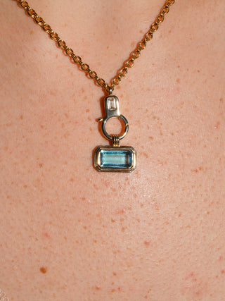 On The Horizon Sky Blue Topaz Triple East to West Emerald Cut Charm in Yellow 14k Gold