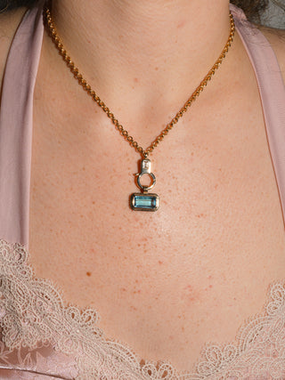 On The Horizon Sky Blue Topaz Triple East to West Emerald Cut Charm in Yellow 14k Gold