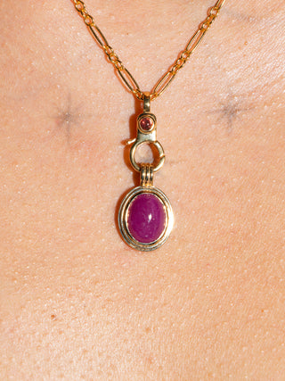 Rubaby Ruby Triple Oval Cabochon Charm in Yellow 14k Gold
