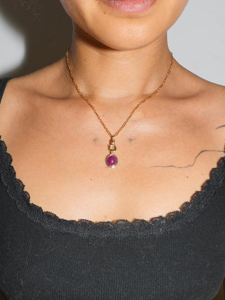 Rubaby Ruby Triple Oval Cabochon Charm in Yellow 14k Gold