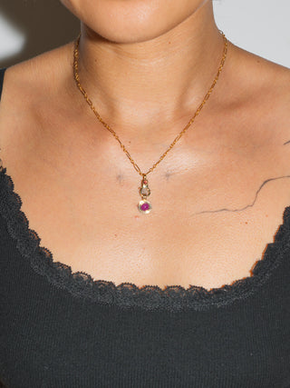 Mess with the Crab Ruby Triple Round Cabochon Charm in Yellow 14k Gold