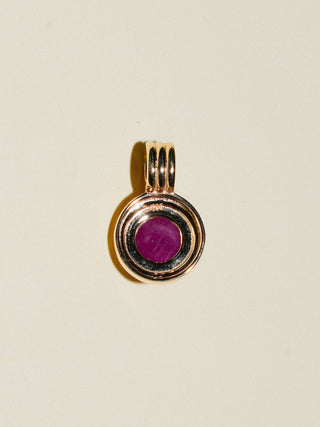 Love July Ruby Triple Round Cabochon Charm in Yellow 14k Gold