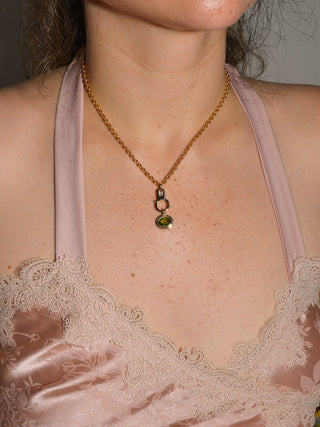 Lush Meadow Peridot Triple East to West Oval Cut Charm in Yellow 14k Gold