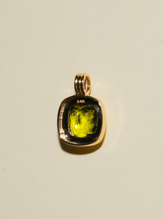 Funky Chartruse Peridot Triple Cushion Cut Charm in Yellow 14k Gold