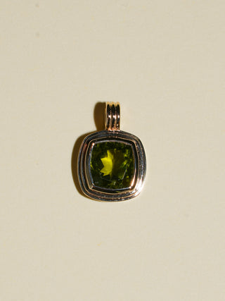 Funky Chartruse Peridot Triple Cushion Cut Charm in Yellow 14k Gold