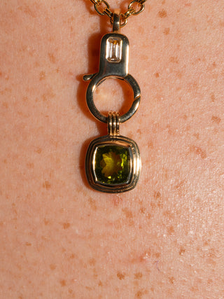 Funky Chartruse Peridot Triple Cushion Cut Charm in Yellow 14k Gold