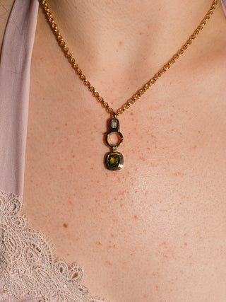 Funky Chartruse Peridot Triple Cushion Cut Charm in Yellow 14k Gold