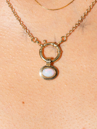 Ask Again Opal Triple East to West Oval Cabochon Charm in Yellow 14k Gold
