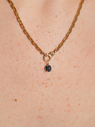 Owl Hour Navy Spinel Oval Cut Charm in Yellow 14k Gold