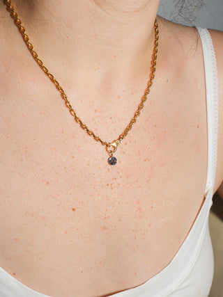 Midnight Rain Navy Spinel Oval Cut Charm in Yellow 14k Gold