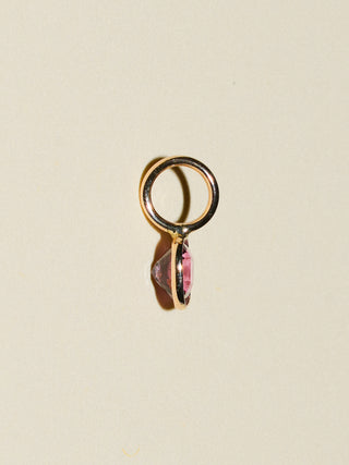 Open Bar Pink Spinel Cushion Cut Charm in Yellow 14k Gold