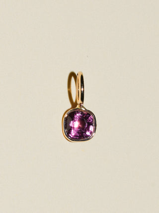 Open Bar Pink Spinel Cushion Cut Charm in Yellow 14k Gold