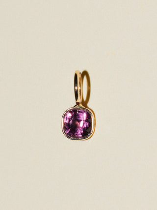 Open Bar Pink Spinel Cushion Cut Charm in Yellow 14k Gold