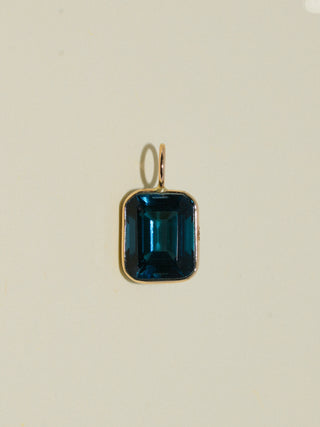 Whale Watching London Blue Topaz Emerald Cut Charm in Yellow 14k Gold