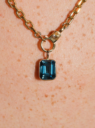 Whale Watching London Blue Topaz Emerald Cut Charm in Yellow 14k Gold