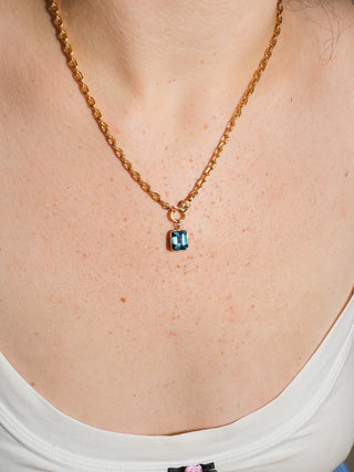 Whale Watching London Blue Topaz Emerald Cut Charm in Yellow 14k Gold