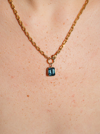Whale Watching London Blue Topaz Emerald Cut Charm in Yellow 14k Gold
