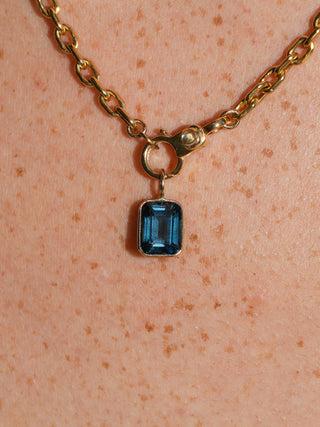 Midnight Oil London Blue Topaz Emerald Cut Charm in Yellow 14k Gold