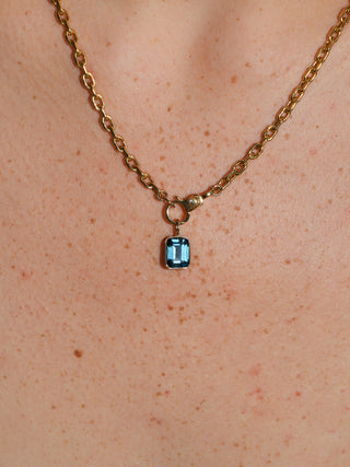 Midnight Oil London Blue Topaz Emerald Cut Charm in Yellow 14k Gold