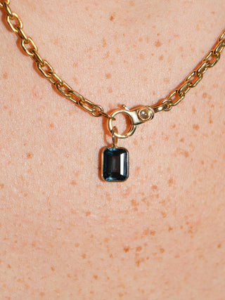 Ocean Lover London Blue Topaz Emerald Cut Charm in Yellow 14k Gold