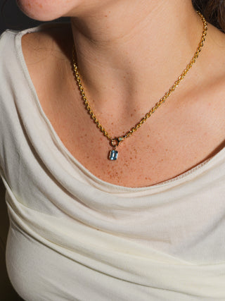 Gimmie London Blue Topaz Emerald Cut Charm in Yellow 14k Gold
