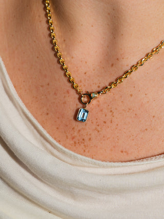 Gimmie London Blue Topaz Emerald Cut Charm in Yellow 14k Gold