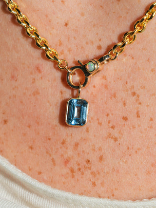 Gimmie London Blue Topaz Emerald Cut Charm in Yellow 14k Gold