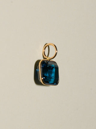 Crushing Waves London Blue Topaz East West Emerald Cut Charm in Yellow 14k Gold