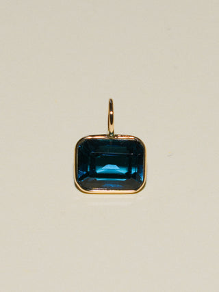Crushing Waves London Blue Topaz East West Emerald Cut Charm in Yellow 14k Gold