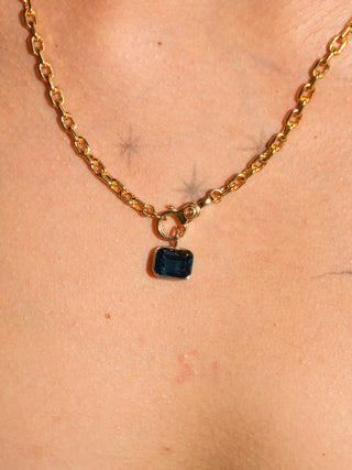 Crushing Waves London Blue Topaz East West Emerald Cut Charm in Yellow 14k Gold