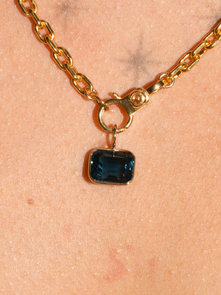 Crushing Waves London Blue Topaz East West Emerald Cut Charm in Yellow 14k Gold