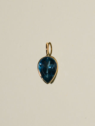 Seabird London Blue Topaz Inverted Pear Cut Charm in Yellow 14k Gold