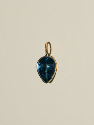 Seabird London Blue Topaz Inverted Pear Cut Charm in Yellow 14k Gold