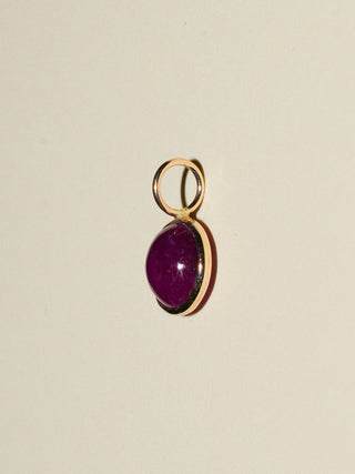 Cottage Cherry Ruby Round Cabochon Charm in Yellow 14k Gold