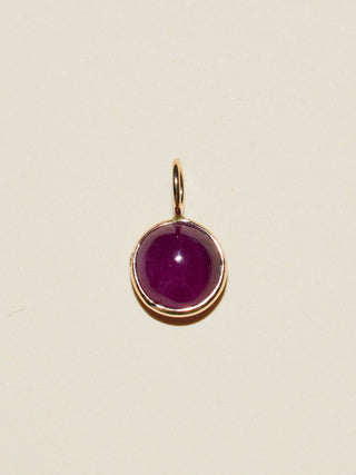 Cottage Cherry Ruby Round Cabochon Charm in Yellow 14k Gold