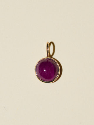 Cottage Cherry Ruby Round Cabochon Charm in Yellow 14k Gold