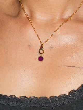 Cottage Cherry Ruby Round Cabochon Charm in Yellow 14k Gold