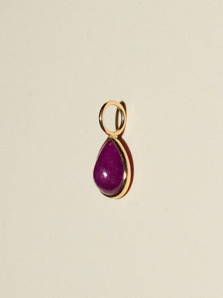 Crybaby Cancer Ruby Teardrop Cabochon Charm in Yellow 14k Gold